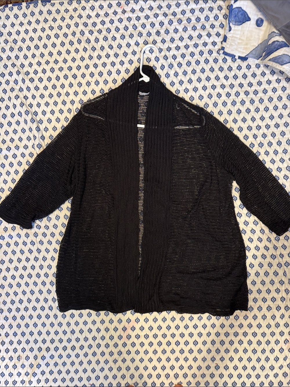 Black loose knit see throughOpen-Front Women's Cardigan Sweater